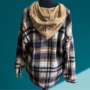 Altar'd State Tan Hooded Plaid Jacket